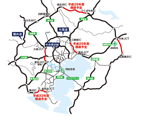 首都圏を取り巻く環状の道路網が完成しつつある。影響は物流・人流をはじめ省エネルギー、環境負荷低減まで波及する。