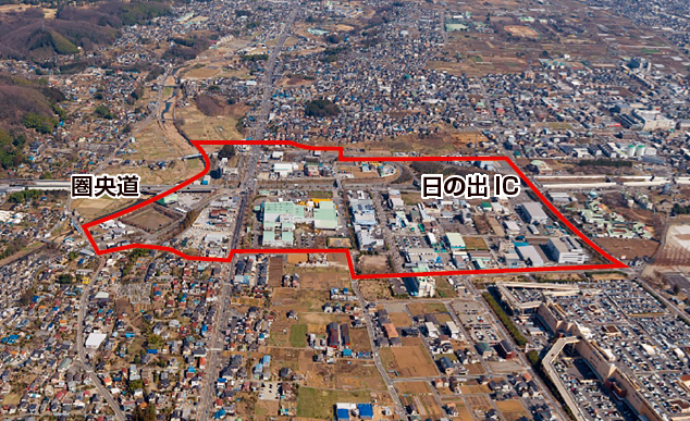 日の出インターチェンジに隣接、三吉野工業団地では職住商が近接した町づくりが進む。